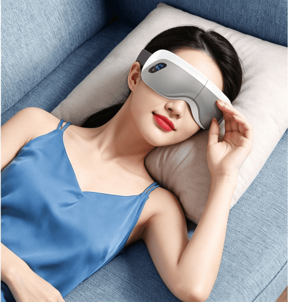 The model wearing an eye massager can better demonstrate the state of being in use.